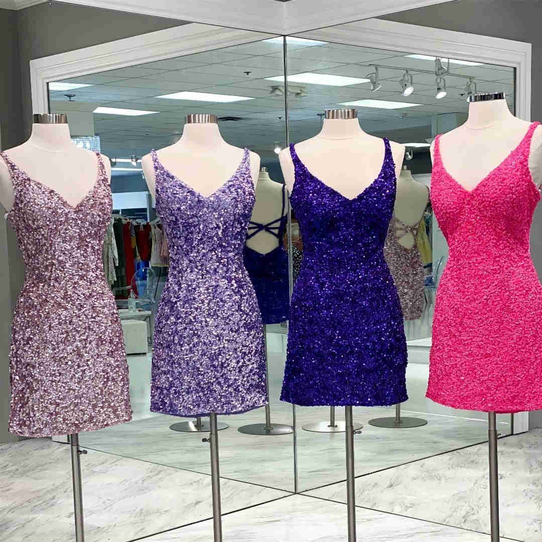 Custom Tight Wine Red Sequins Short Homecoming Dress Party Gown