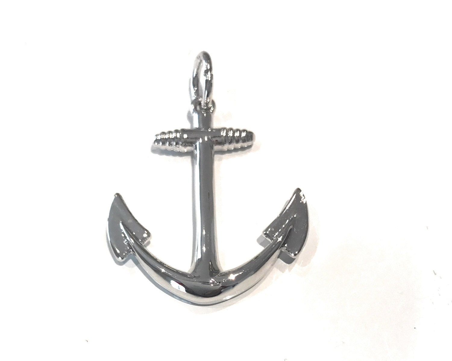 CZ Micro Pave Anchor Charm - Silver Plated DIY Jewelry Making Supplies