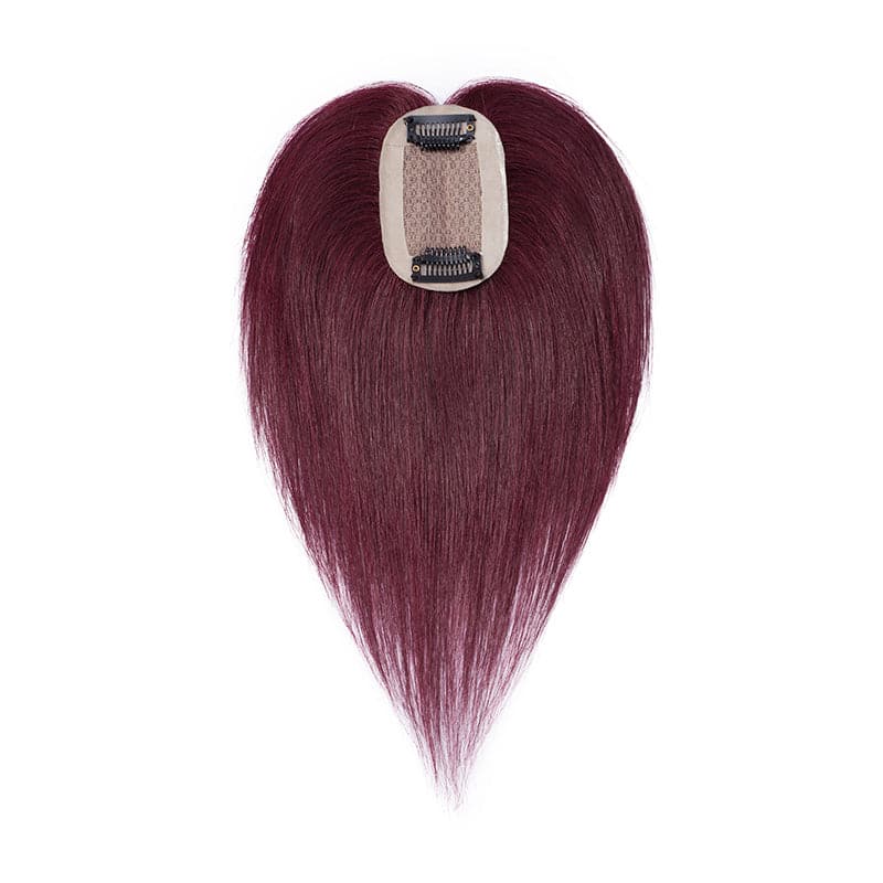Daisy Human Hair Topper For Women Thinning Crown 6*9cm Silk Base Wine Red Straight