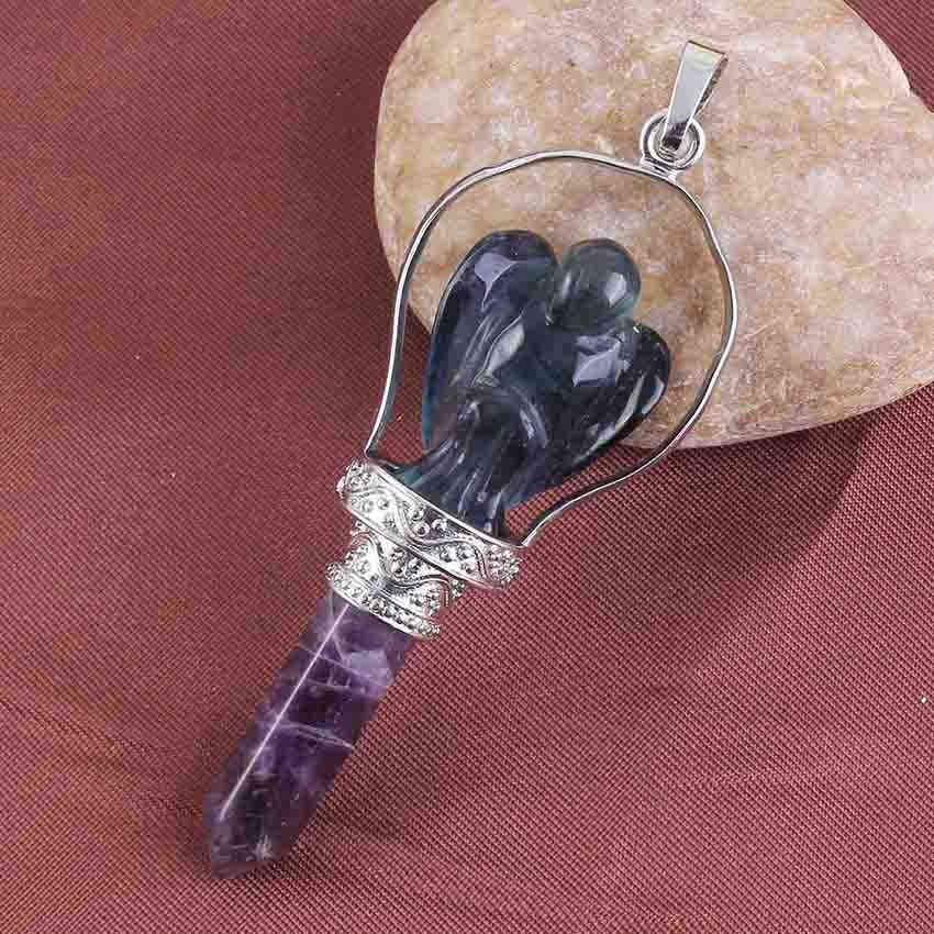 Natural Gnergy Gemstone Healing Crystal Hexagonal Angel Pendulum Pendant