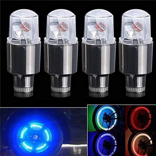 Gechiqno 4 Pair LED Wheel Lights - Car Bike Wheel Tire Tyre Valve Dust Cap, Safety, Waterproof, Motion Activated