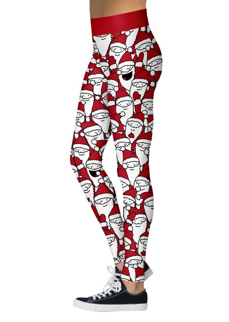 Fashion Cartoon Santa Claus Print Christmas Ankle Leggings for Women