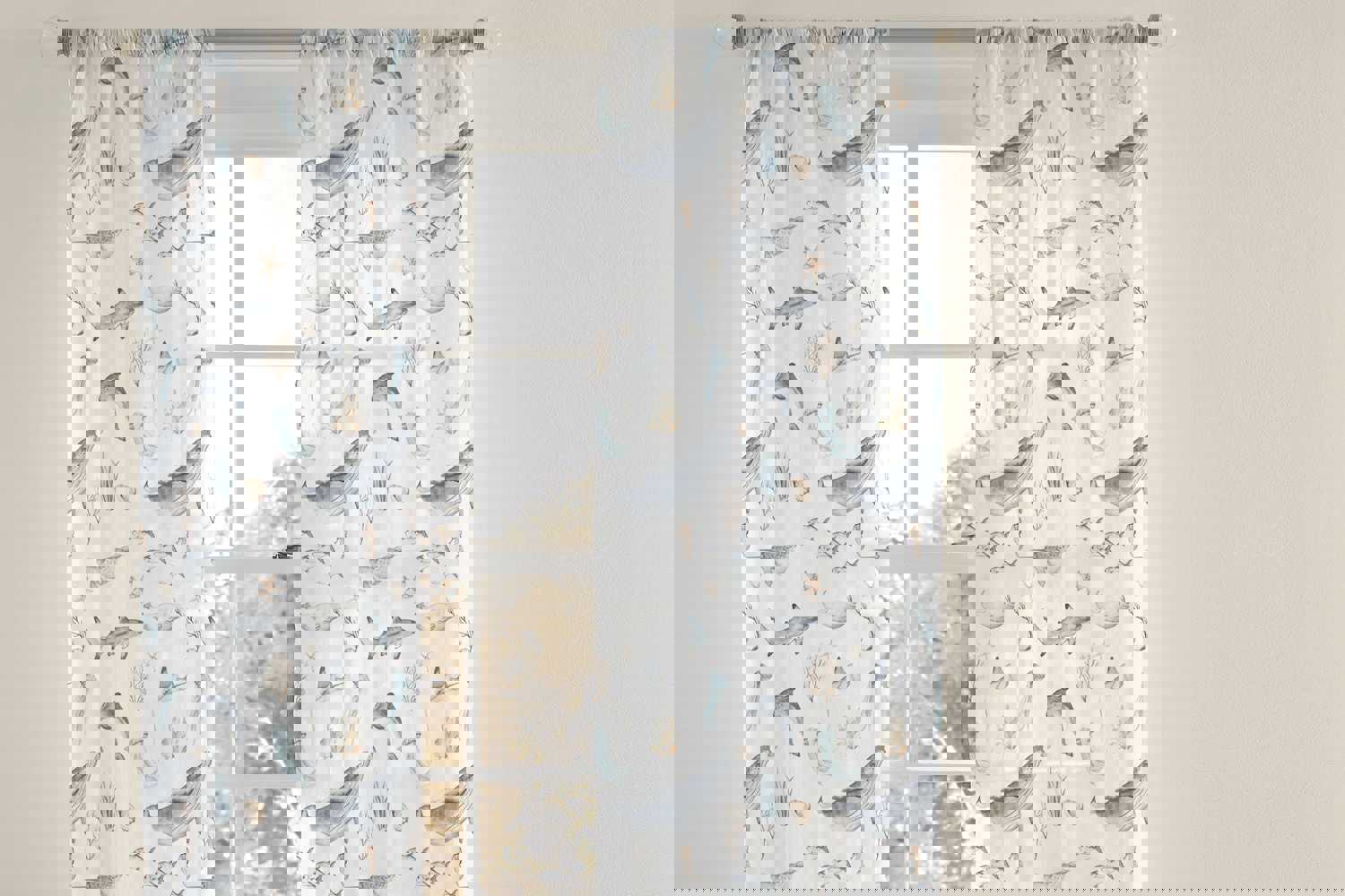 Under The Sea Sheer Curtain Single Panel - Ocean Animals Nursery Curtain