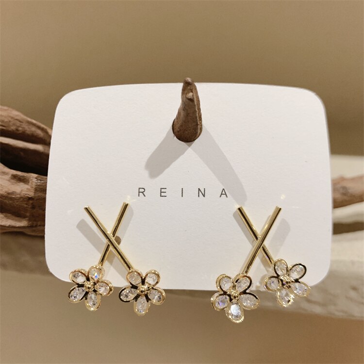 Korea Design Jewelry Simple Cross Double Flower Earrings for Women