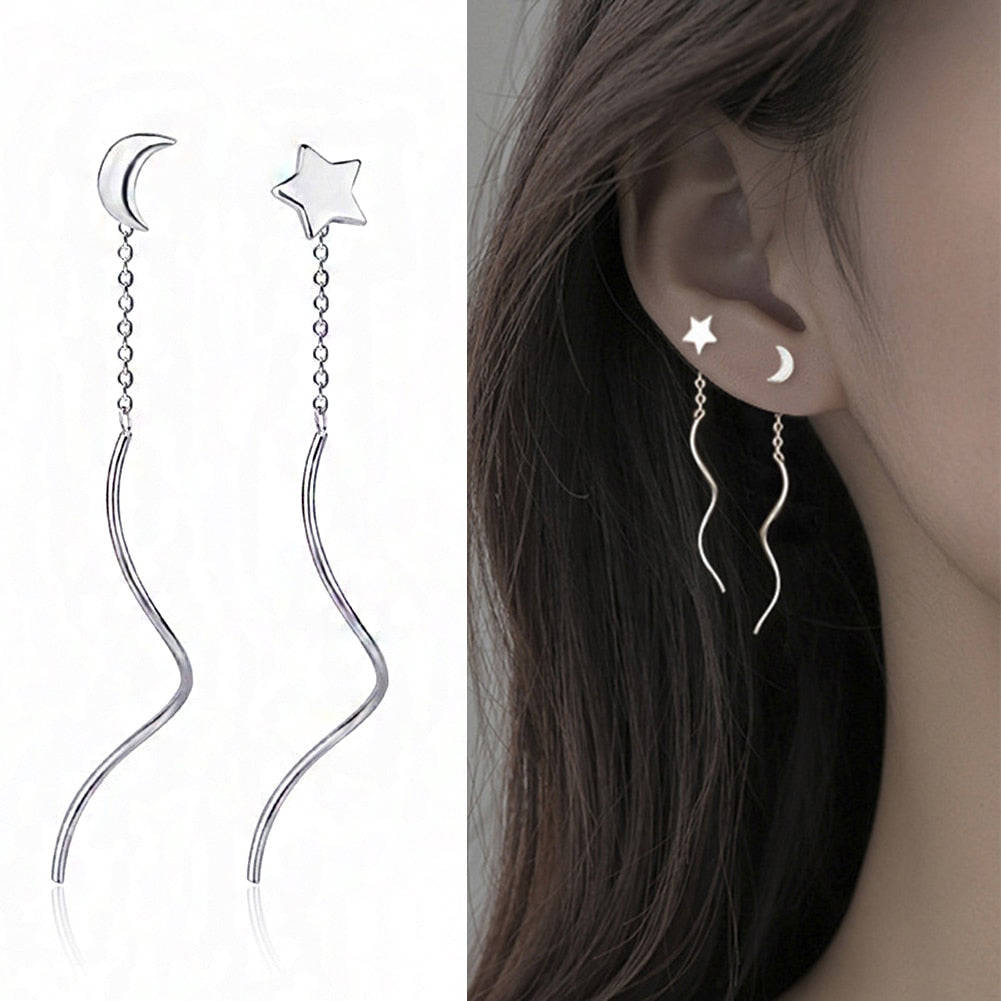 New Fashion Korean Chain Tassel Drop Earrings for Women - Retro Silver Color Hanging Earrings