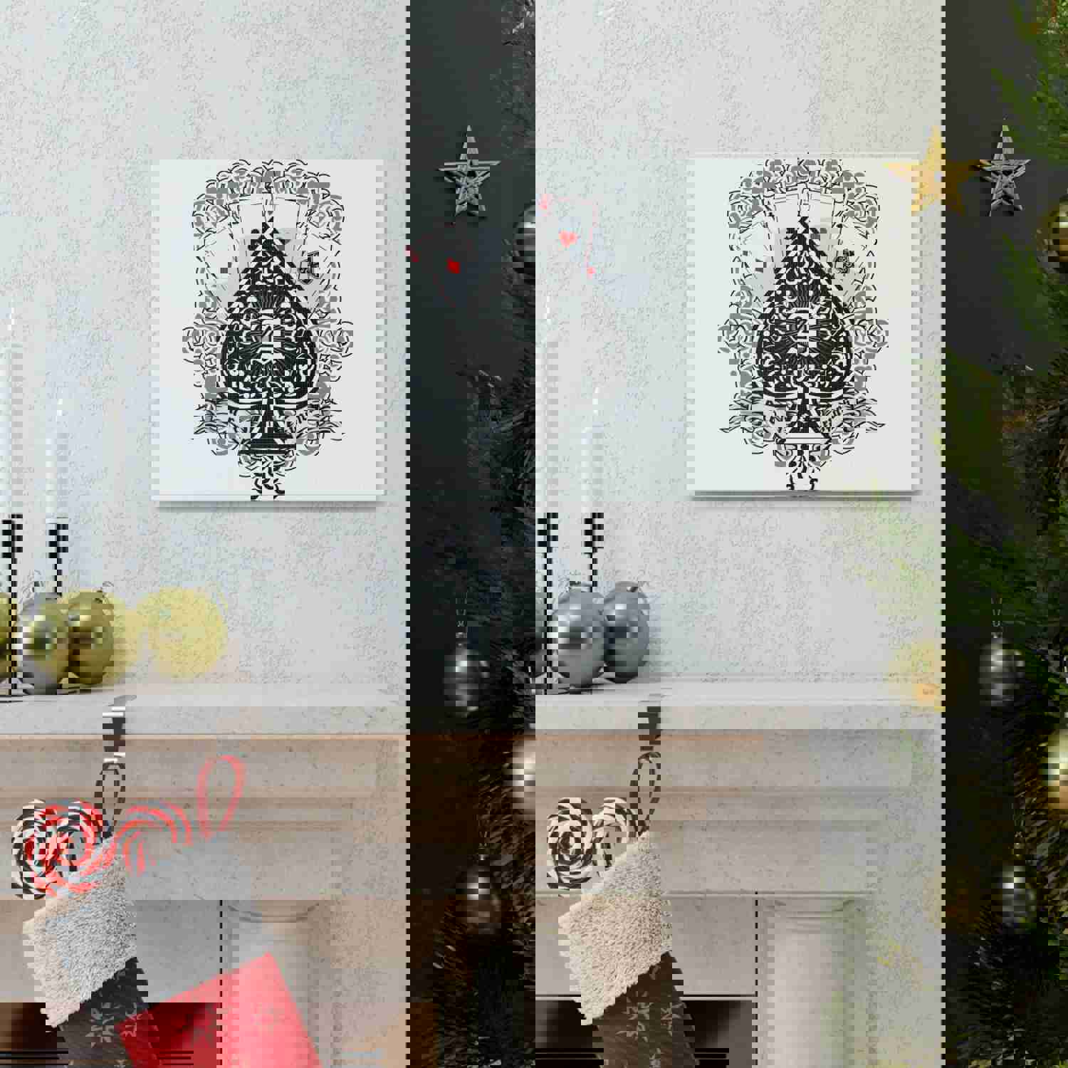 Gothic Coat Of Arms Ace Of Spades Playing Card Canvas Wall Art - Ready-to-Hang Home Decor