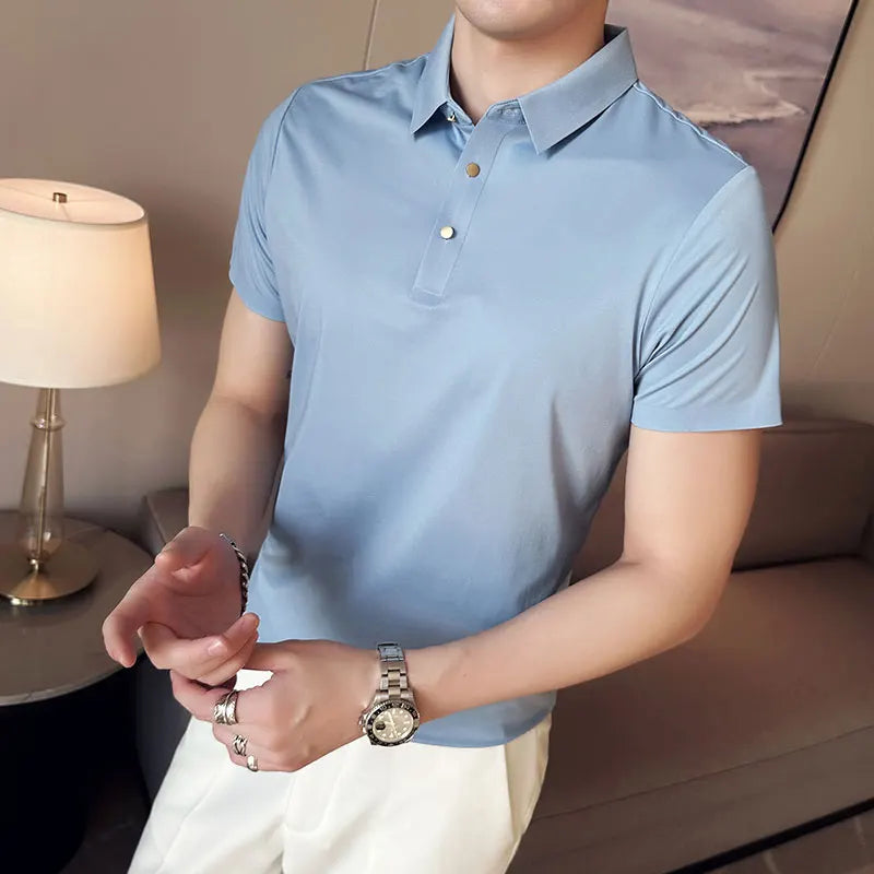 Nukty Men's Short Sleeve Polo Shirt - Summer Slim Fit High Elasticity Casual & Formal Shirt