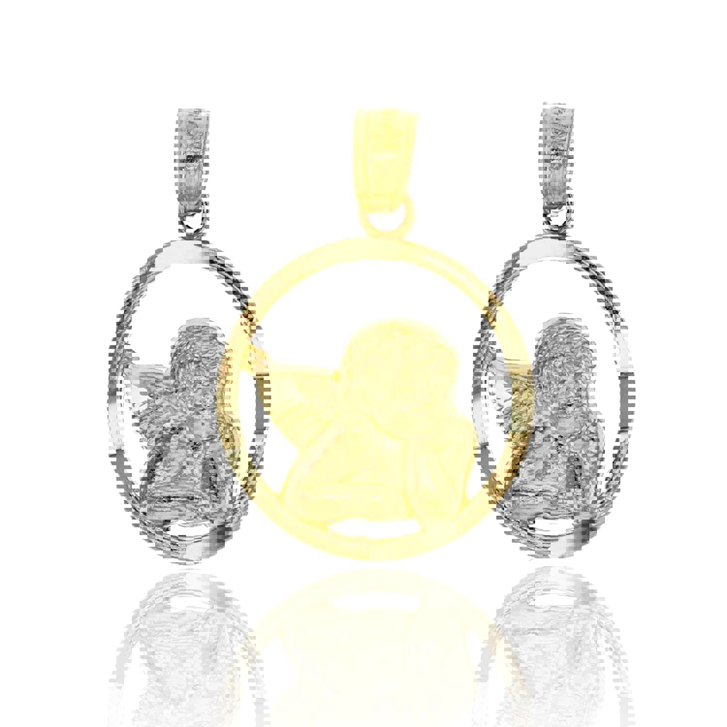 14K Yellow Gold Polished 14mm Round Cherub Medal Charm Pendant