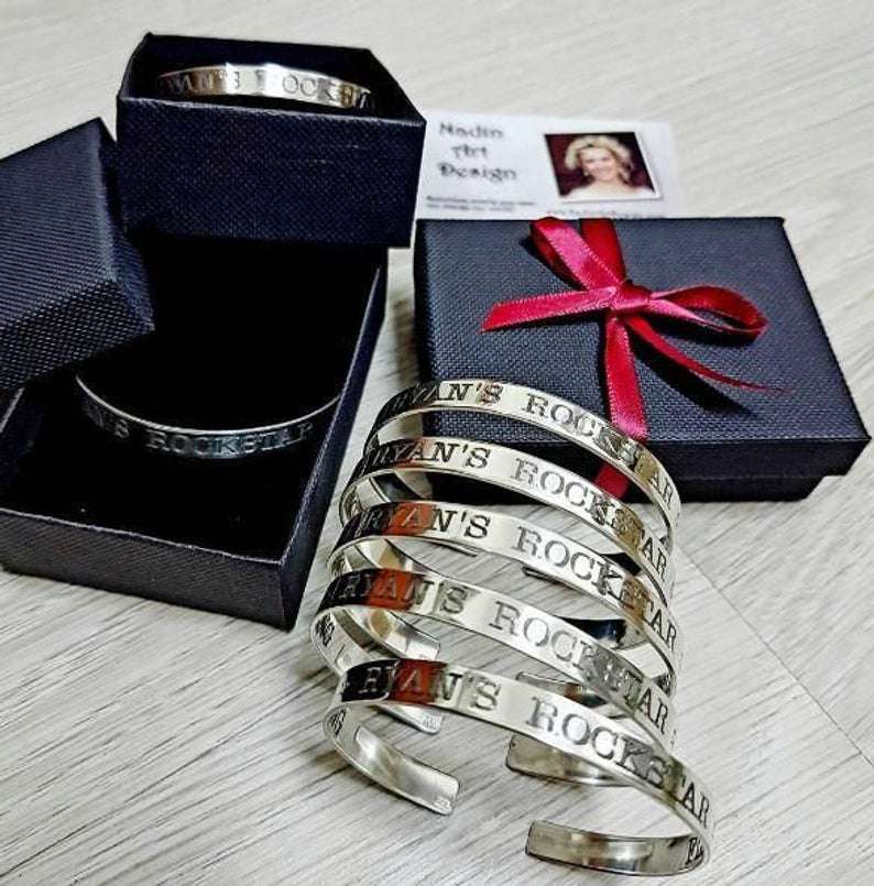 Fathers Day Gift - Engraved Sterling Silver Bracelet for Men