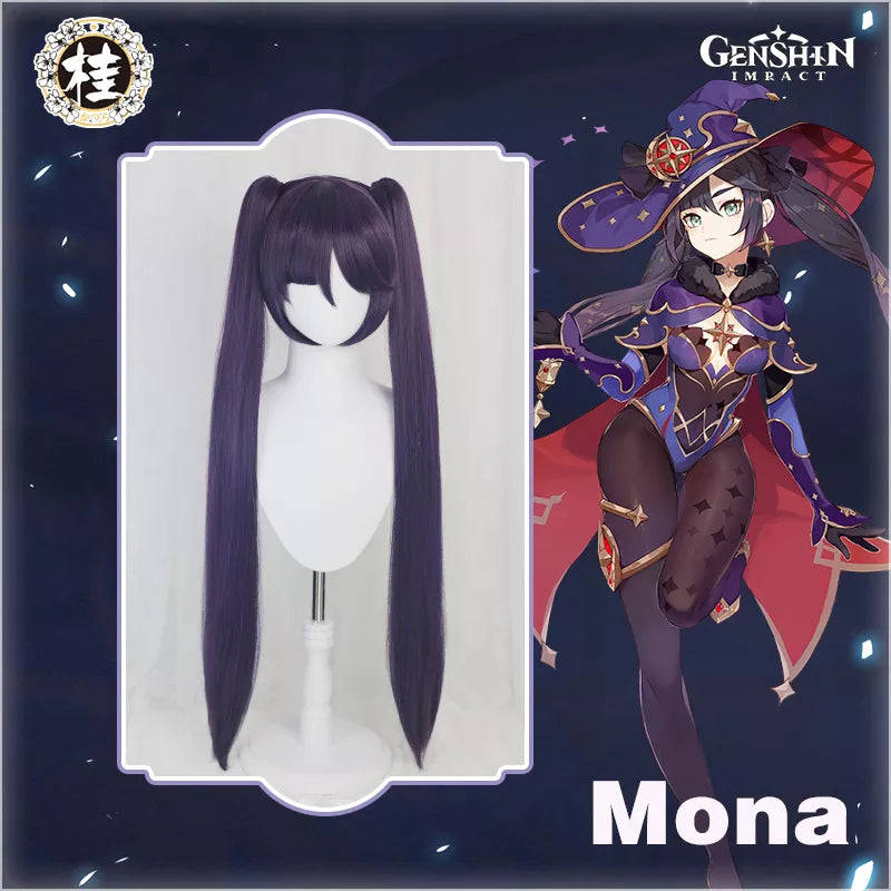 UWOWO Mona Megistus Cosplay Wig - Genshin Impact Astral Reflection 90cm Purple Twin Tail Wig