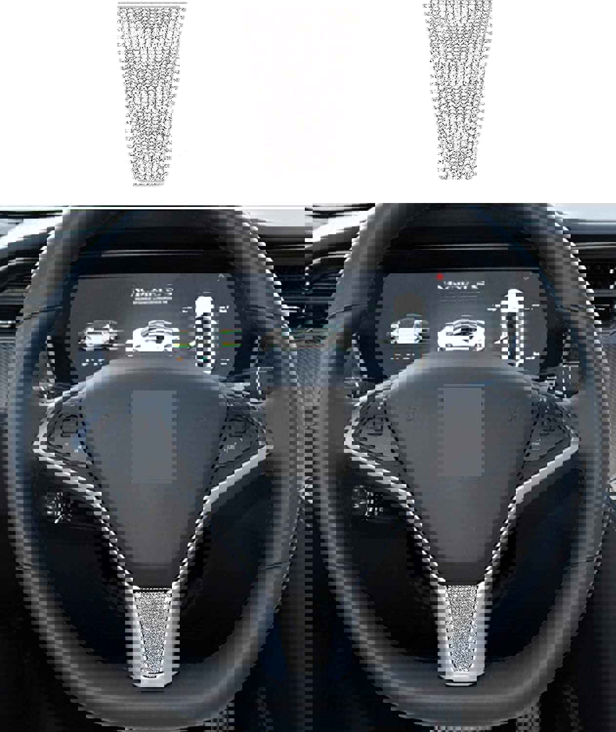 Tesla Model X & S Lower Steering Wheel Crystal Bling Sticker - Silver