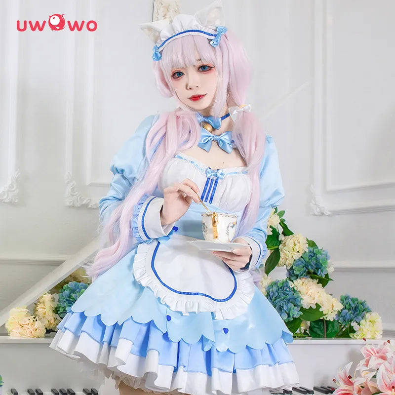 UWOWO Vanilla Cosplay Game NEKOPARA vol.4 Chocola&Vanilla Cosplay Maid Dress Cute Blue For Women Girl Outfits Costumes