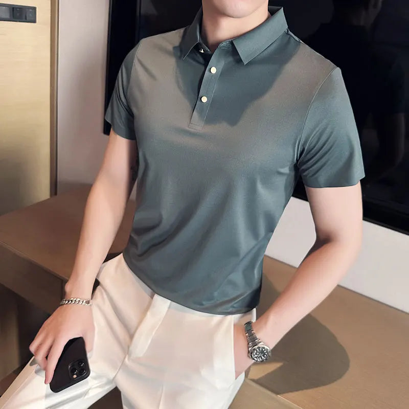 Nukty Men's Short Sleeve Polo Shirt - Summer Slim Fit High Elasticity Casual & Formal Shirt