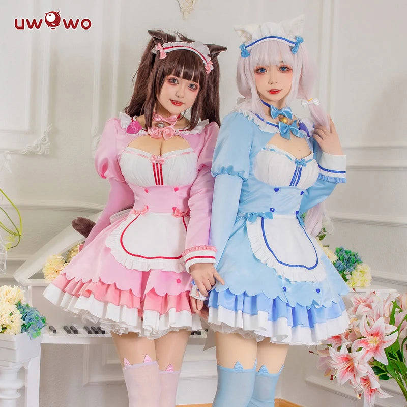 UWOWO Vanilla Cosplay Game NEKOPARA vol.4 Chocola&Vanilla Cosplay Maid Dress Cute Blue For Women Girl Outfits Costumes