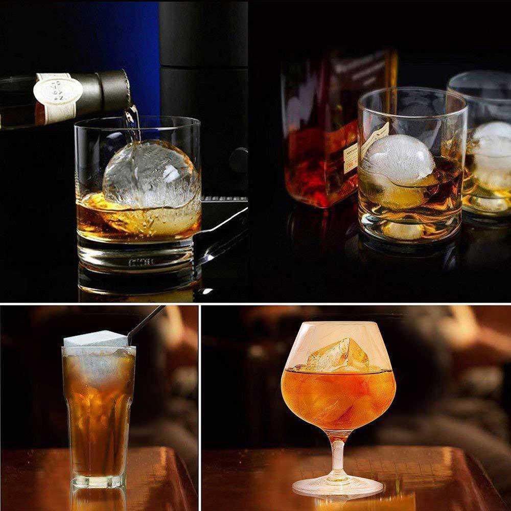 Large Ice Cube Trays Ice Ball Maker with Lids Combo (Set of 2), Silicone Sphere & Square Flexible Ice Cube Molds for Cocktails, Whiskey, Juice and Any Drinks - Reusable & BPA Free