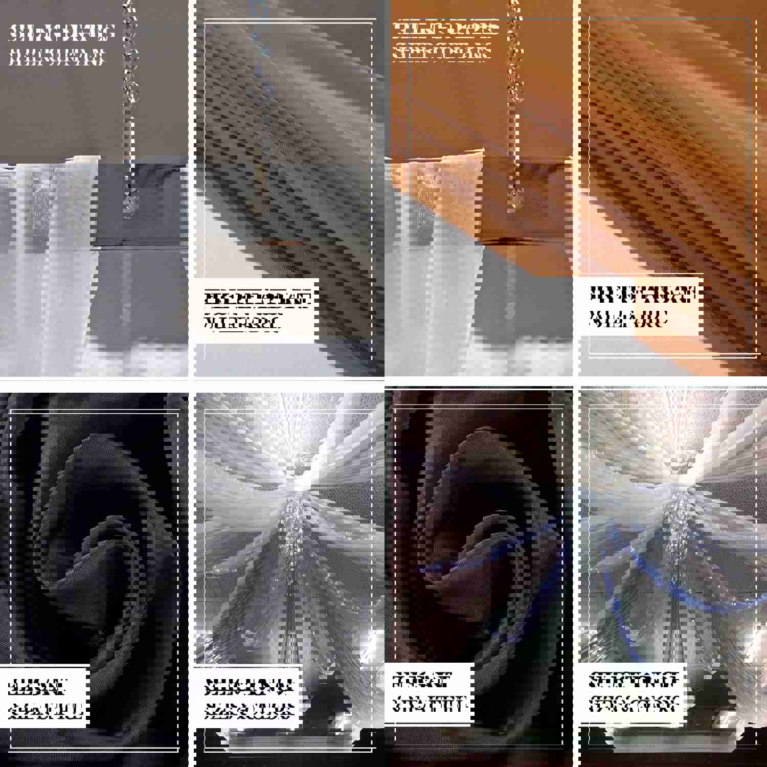 Sheer Ceiling Drape Curtain Panels Fire Retardant Fabric 10ftx30ft