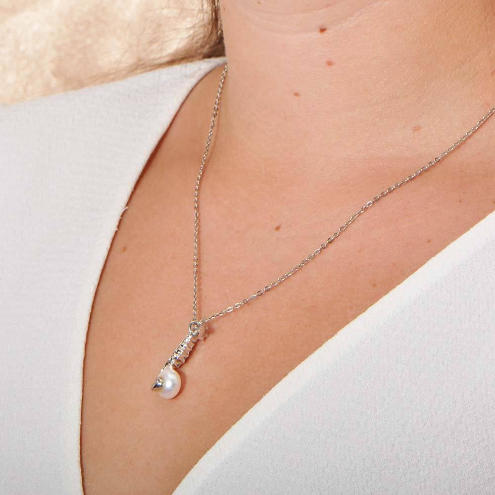 Pearl Seahorse’s Treasure Pendant - 925 Sterling Silver with Handcrafted Plumeria Engraving