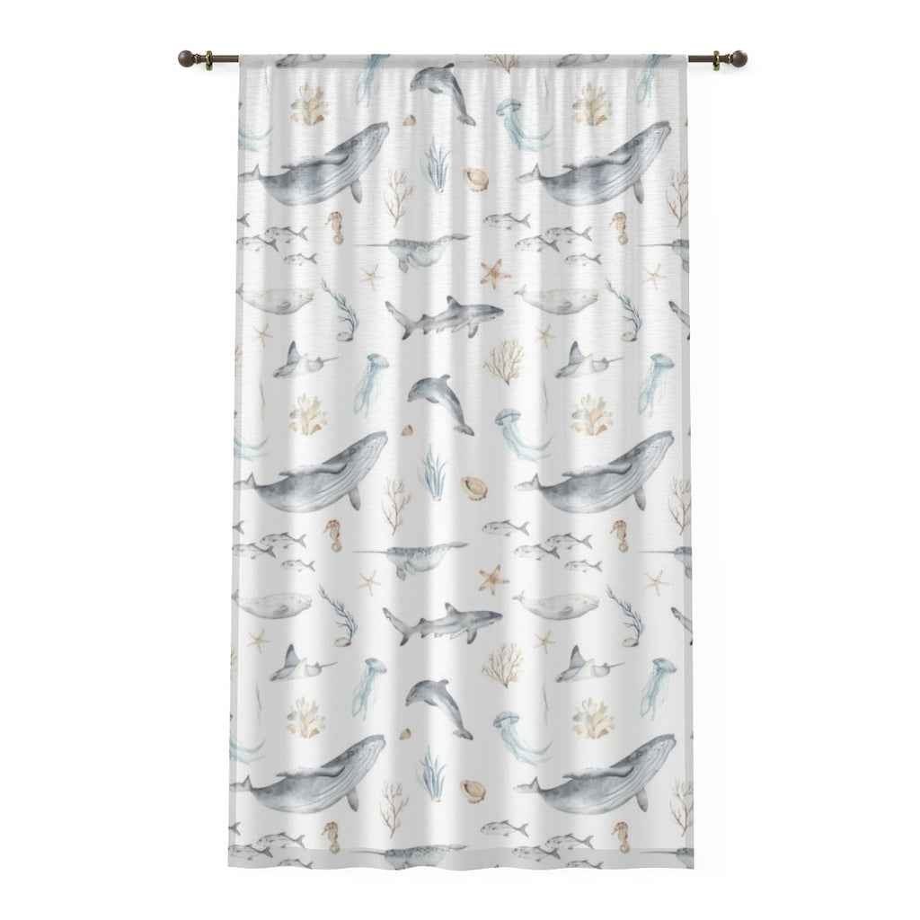 Under The Sea Sheer Curtain Single Panel - Ocean Animals Nursery Curtain