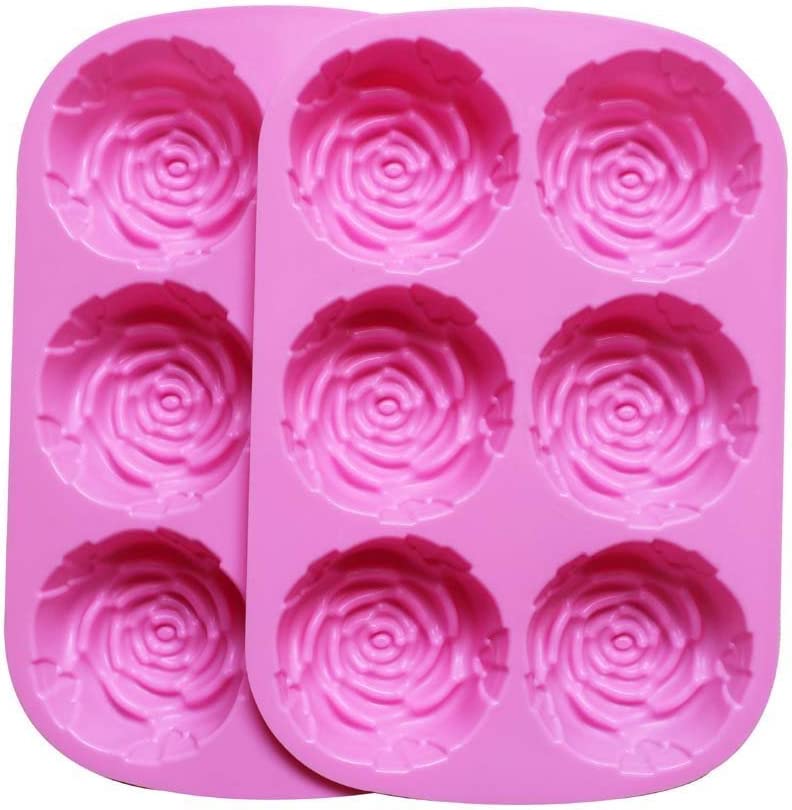 PopBlossom Set of 2 Large Rose Flower Ice Cube Chocolate Soap Tray Mold Silicone Party Maker