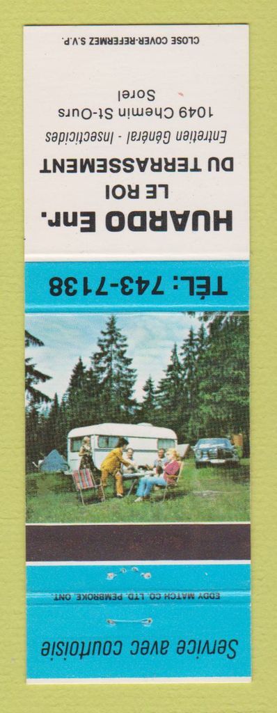 Matchbook Cover - Hurado Le Roi Du Terrassement Sorel QC