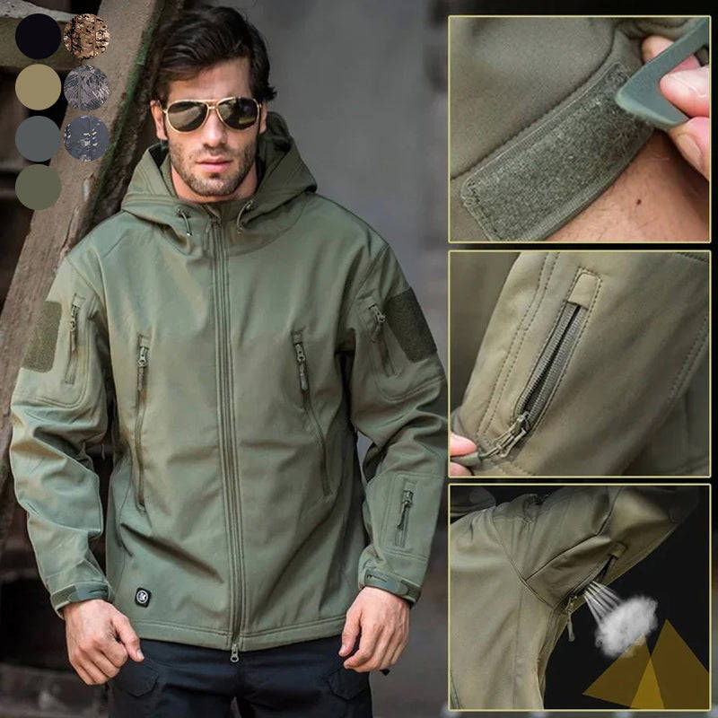 Men's Windproof Waterproof Jacket - Outdoor Winter Softshell with Fleece Lining