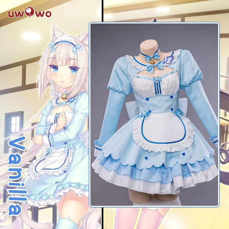 UWOWO Vanilla Cosplay Game NEKOPARA vol.4 Chocola&Vanilla Cosplay Maid Dress Cute Blue For Women Girl Outfits Costumes