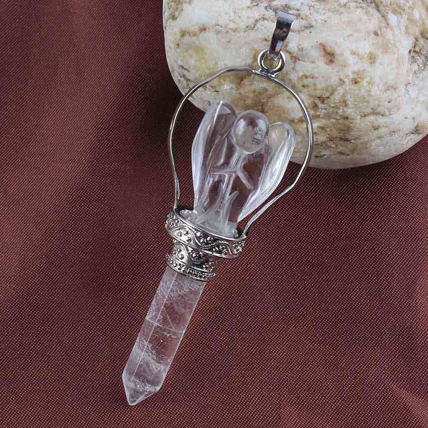 Natural Gnergy Gemstone Healing Crystal Hexagonal Angel Pendulum Pendant