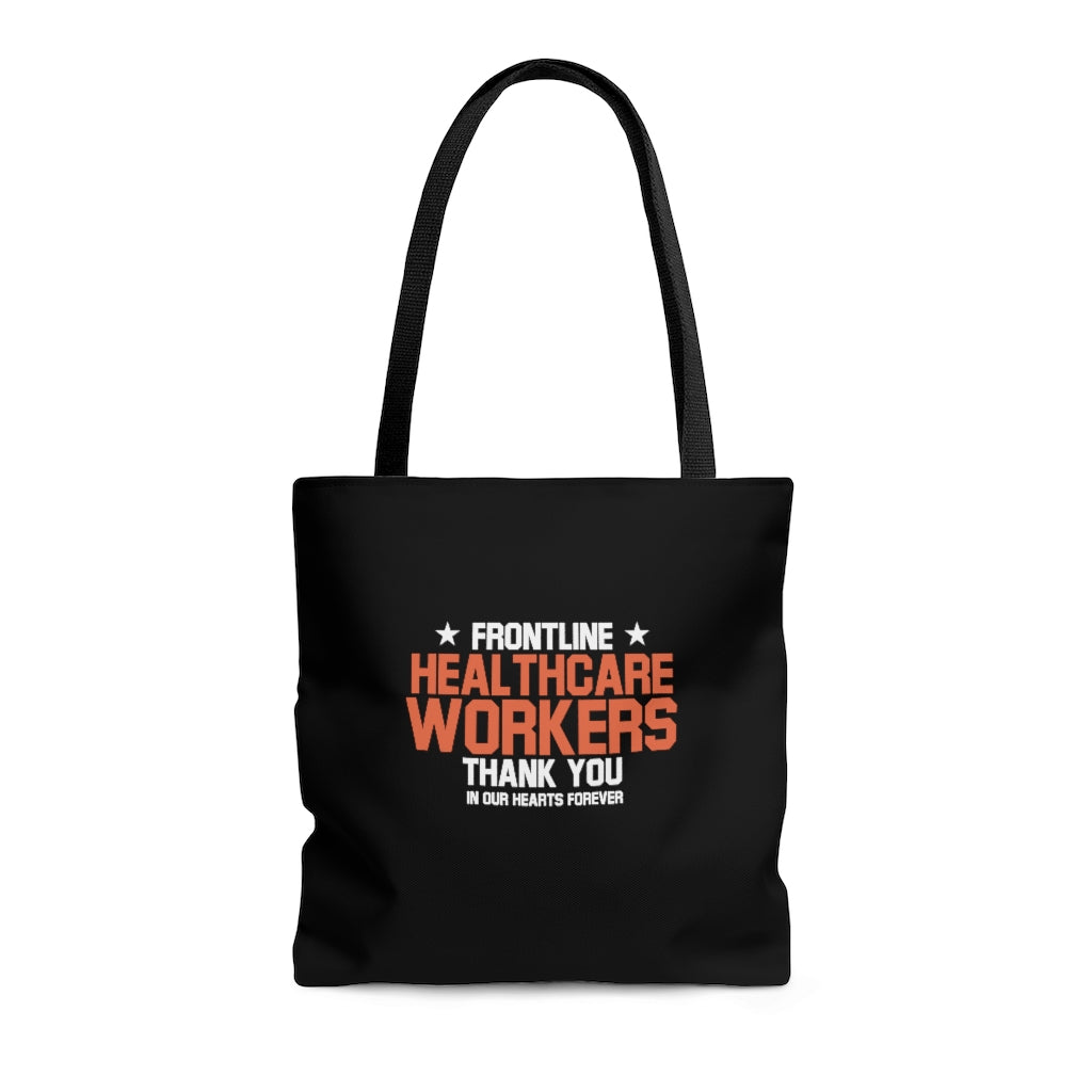 Frontline Healthcare Workers Thank You Black AOP Tote Bag (3 Sizes Available)