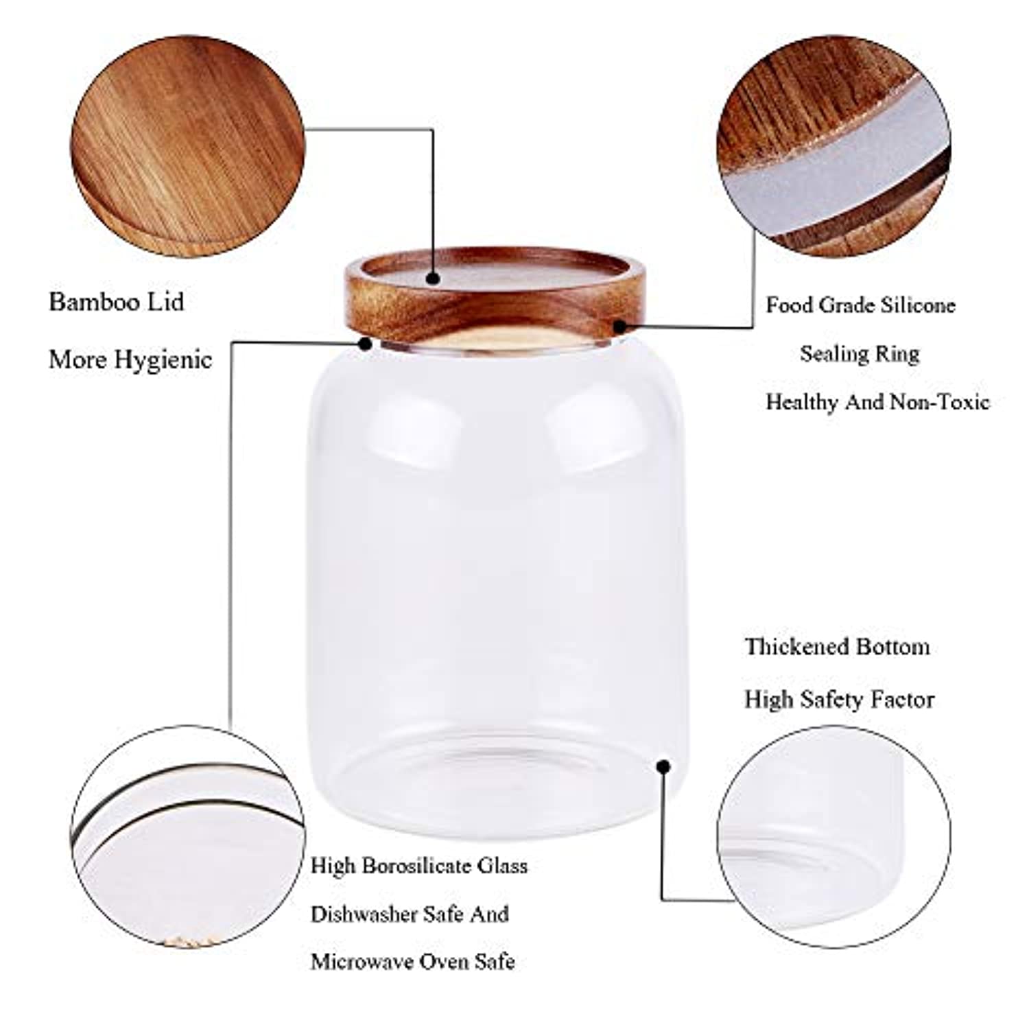 Hunnibi Glass Storage Jar with Airtight Lid for Tea, Coffee, Honey, and Spices