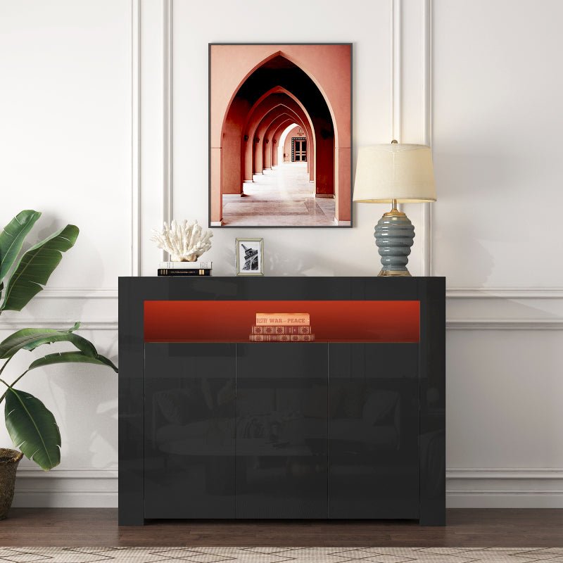 Modern Wooden Storage Cabinet with LED Light for Dining Room, Kitchen