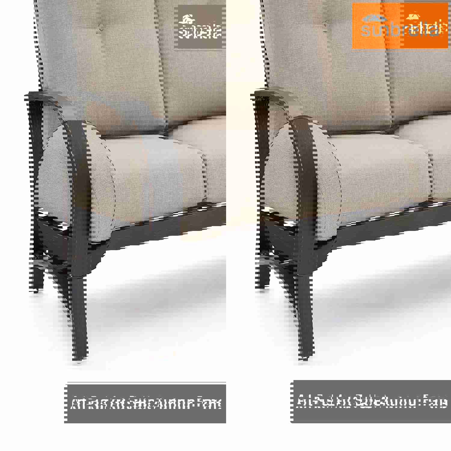 2-Piece Modern Outdoor/Indoor Aluminum Patio Conversation Set with Sunbrella Cushions and Coffee Table