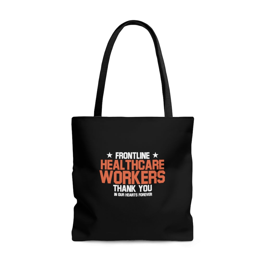 Frontline Healthcare Workers Thank You Black AOP Tote Bag (3 Sizes Available)