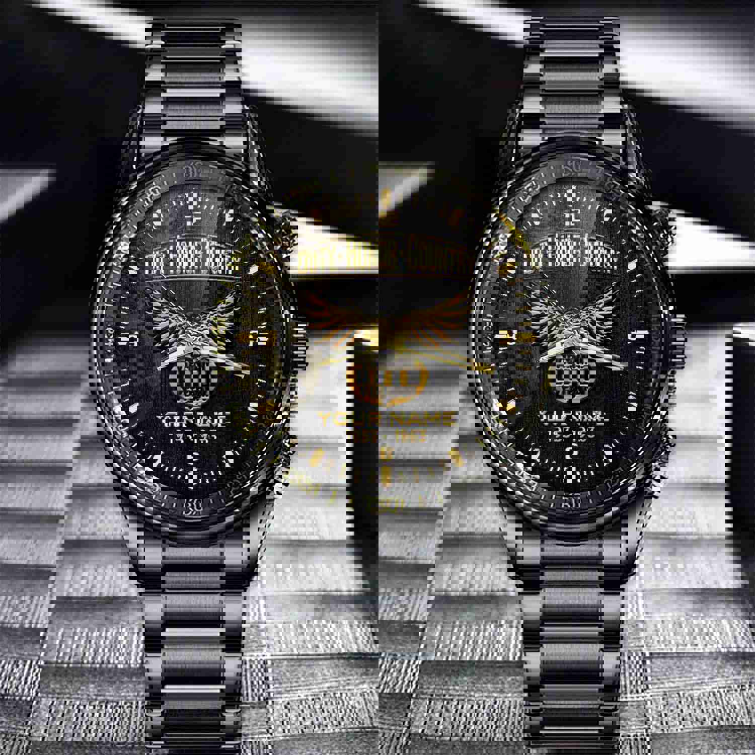 Vietnam Veteran Eagle Fashion Watch - Duty Honor Country Black & Gold Personalized Gift