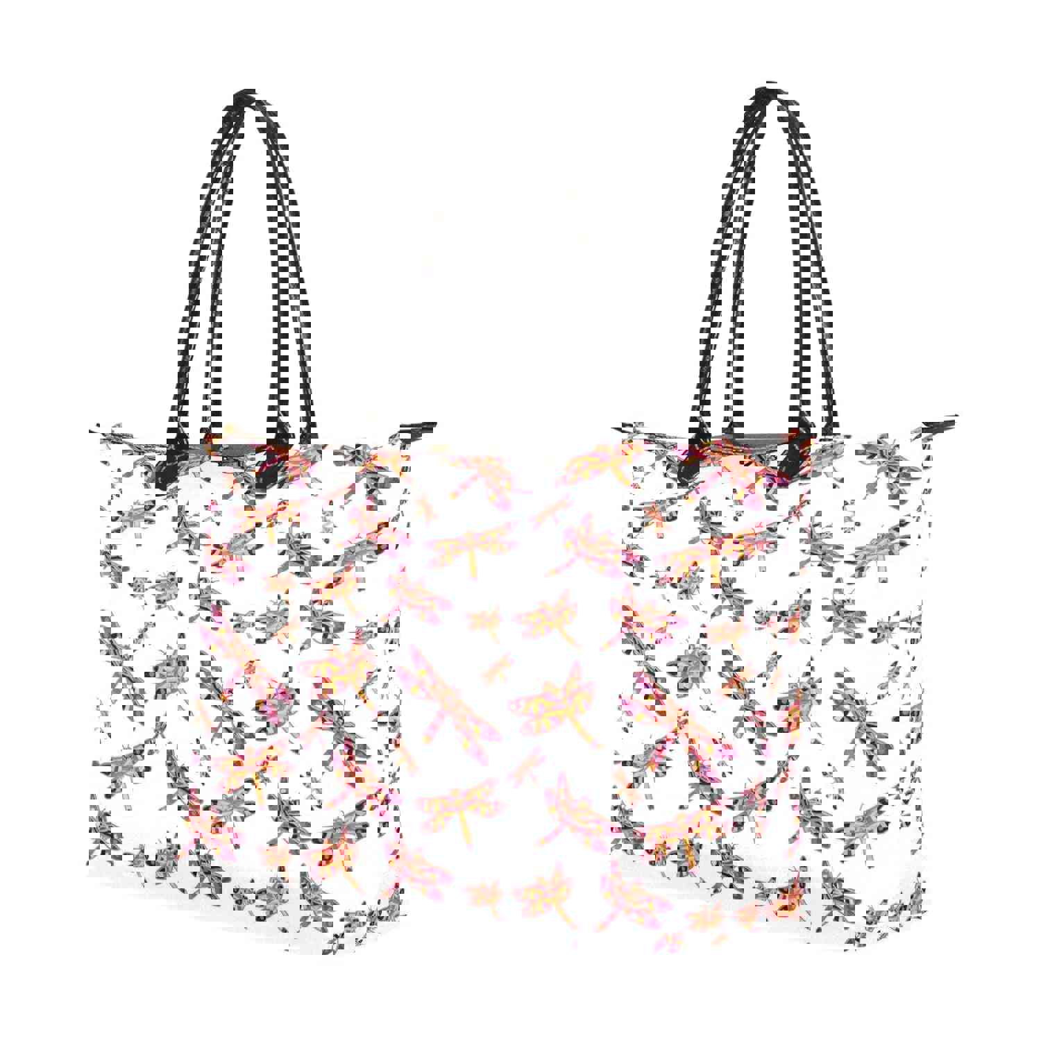 Gathering White Single-Shoulder Lady Handbag with Dragonfly Design