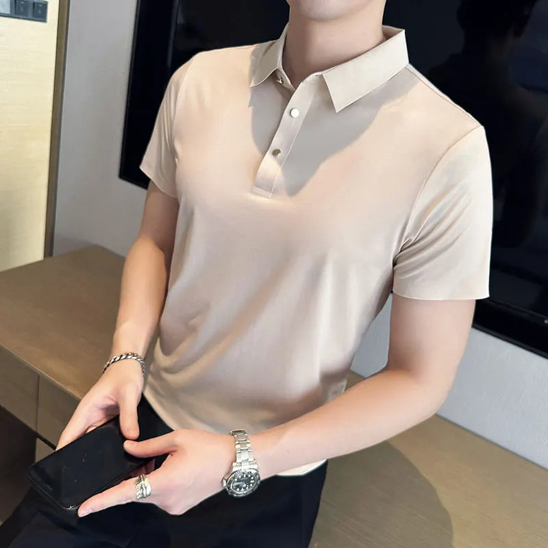 Nukty Men's Short Sleeve Polo Shirt - Summer Slim Fit High Elasticity Casual & Formal Shirt