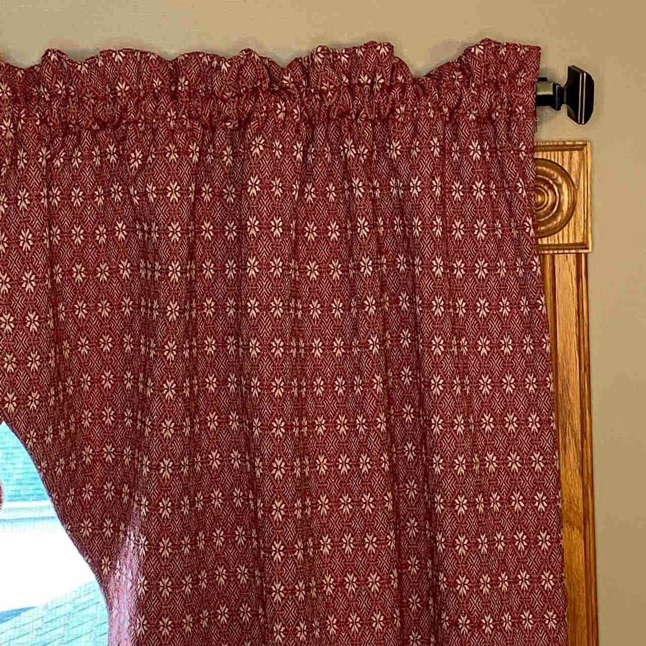 Packsville Rose Cranberry and Linen Woven Lined Long Swag Curtains