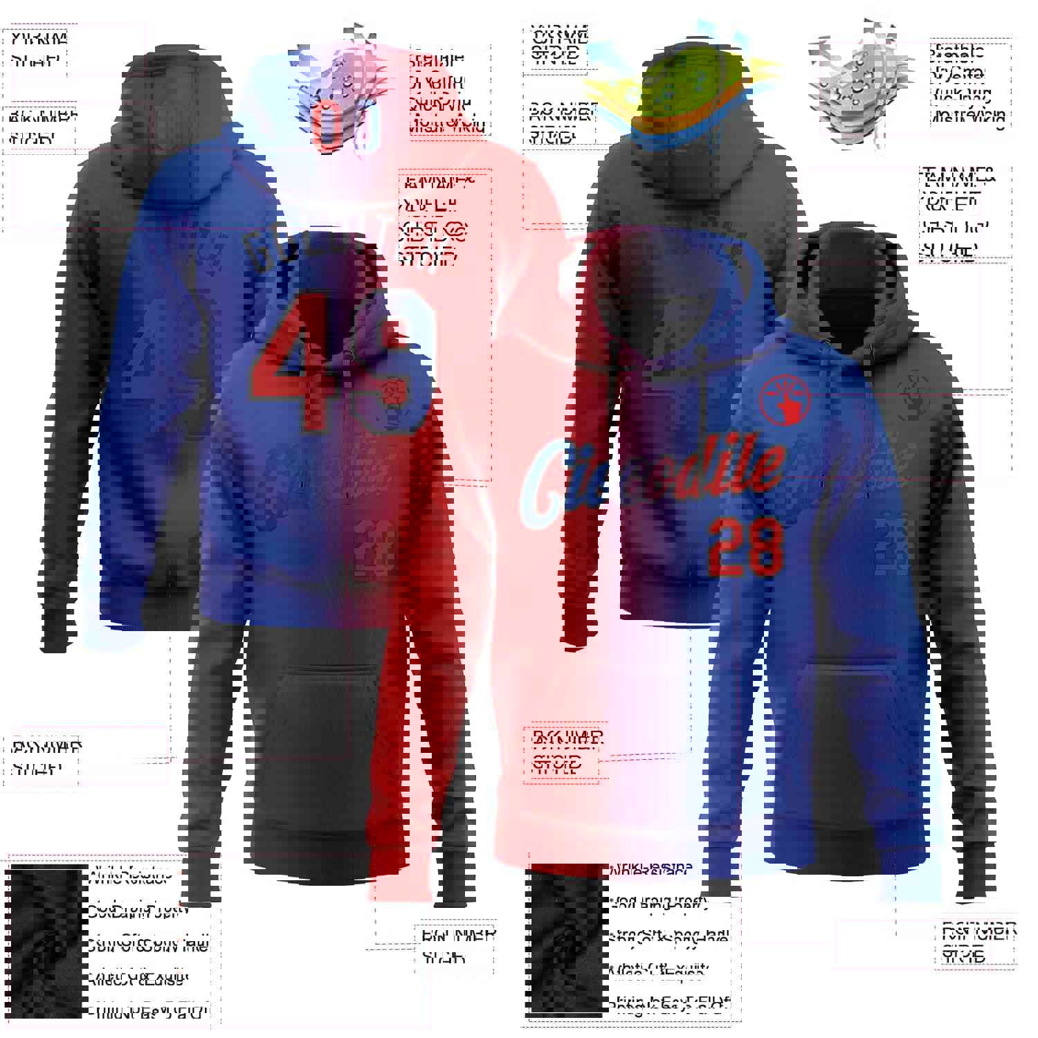 Custom Stitched Royal Red-Black Gradient Fashion Sports Pullover Sweatshirt Hoodie