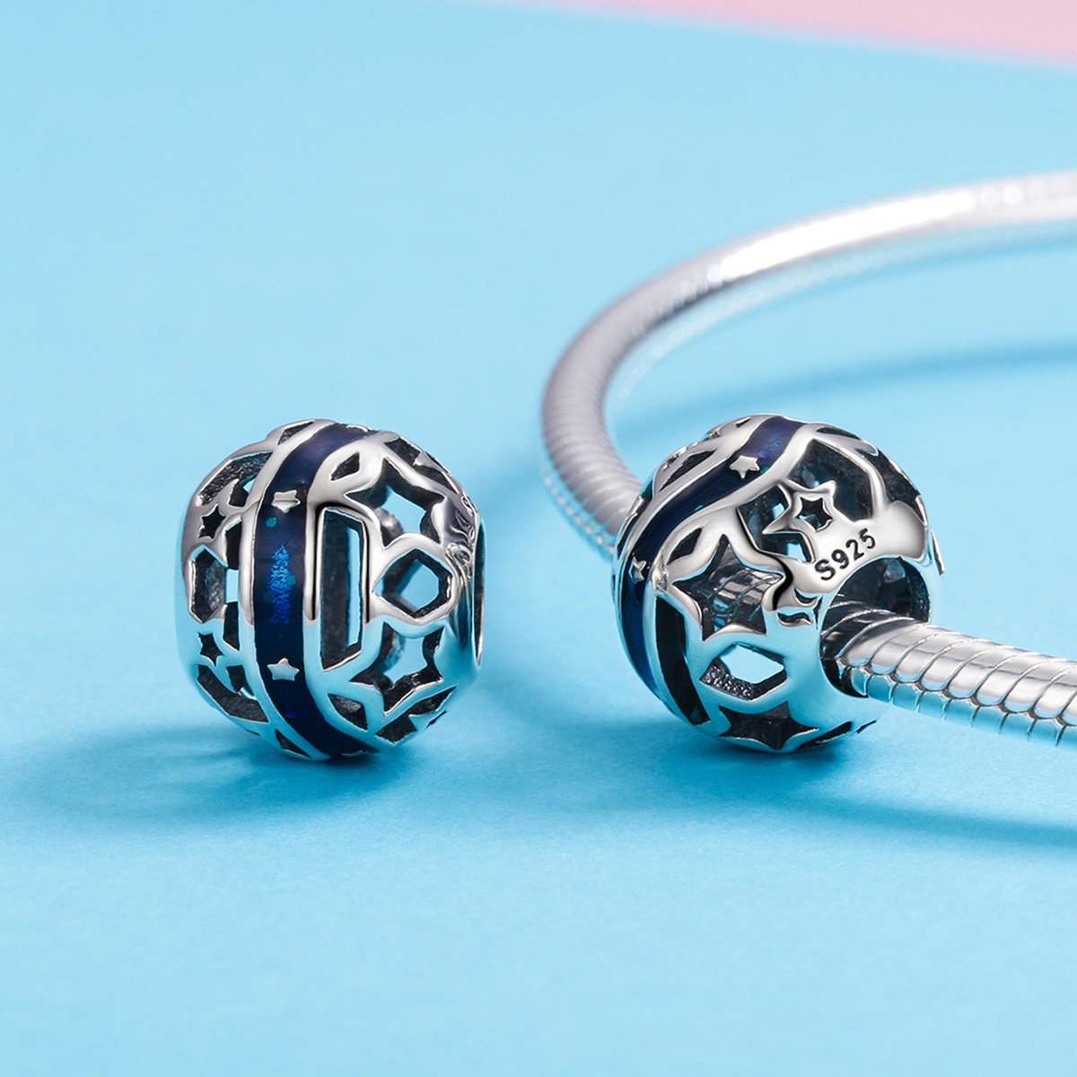 Sterling 925 Silver Blue Star Ball Pendant for Pandora & European Charm Bracelets