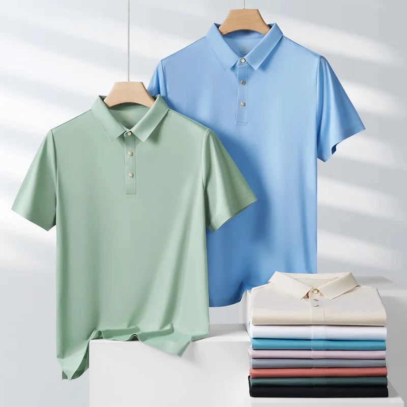 Nukty Men's Short Sleeve Polo Shirt - Summer Slim Fit High Elasticity Casual & Formal Shirt