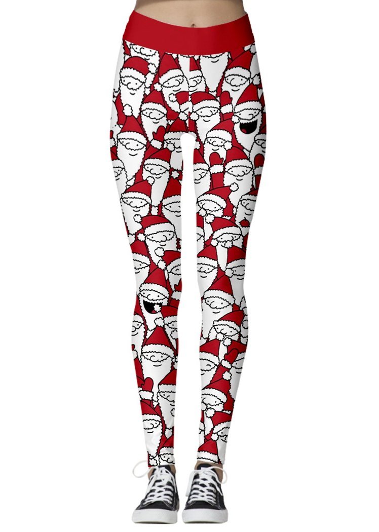 Fashion Cartoon Santa Claus Print Christmas Ankle Leggings for Women