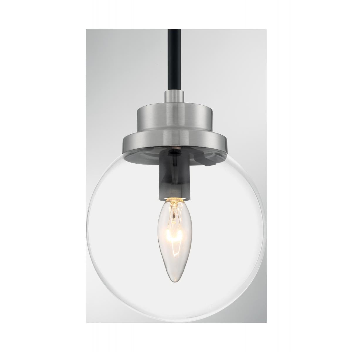 AXIS 1 Light Pendant with Clear Glass - Matte Black and Brushed Nickel Accents