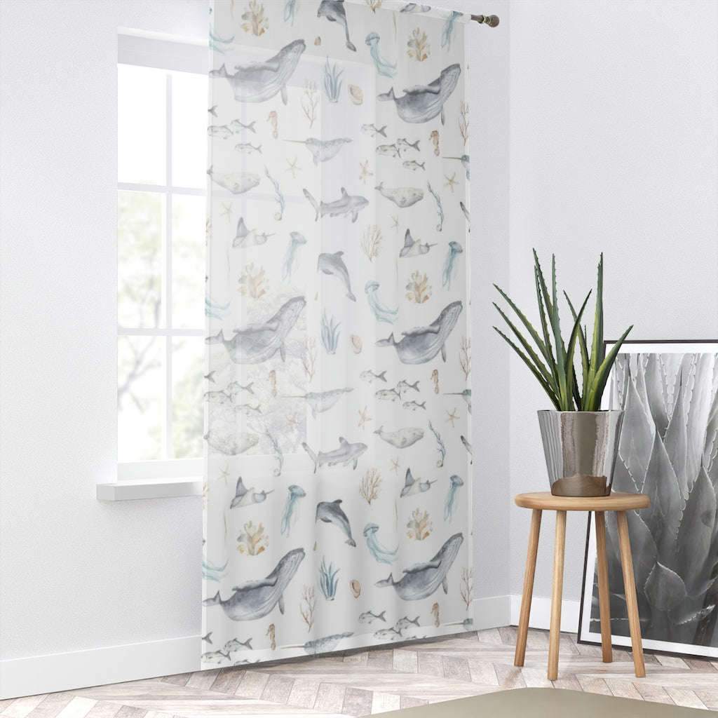Under The Sea Sheer Curtain Single Panel - Ocean Animals Nursery Curtain