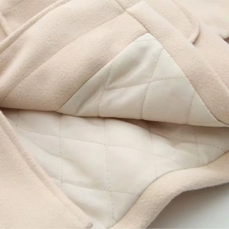 Nukty Double Row Horn Buckle Hooded Coat for Women - Autumn/Winter Casual Thicken Button Jacket