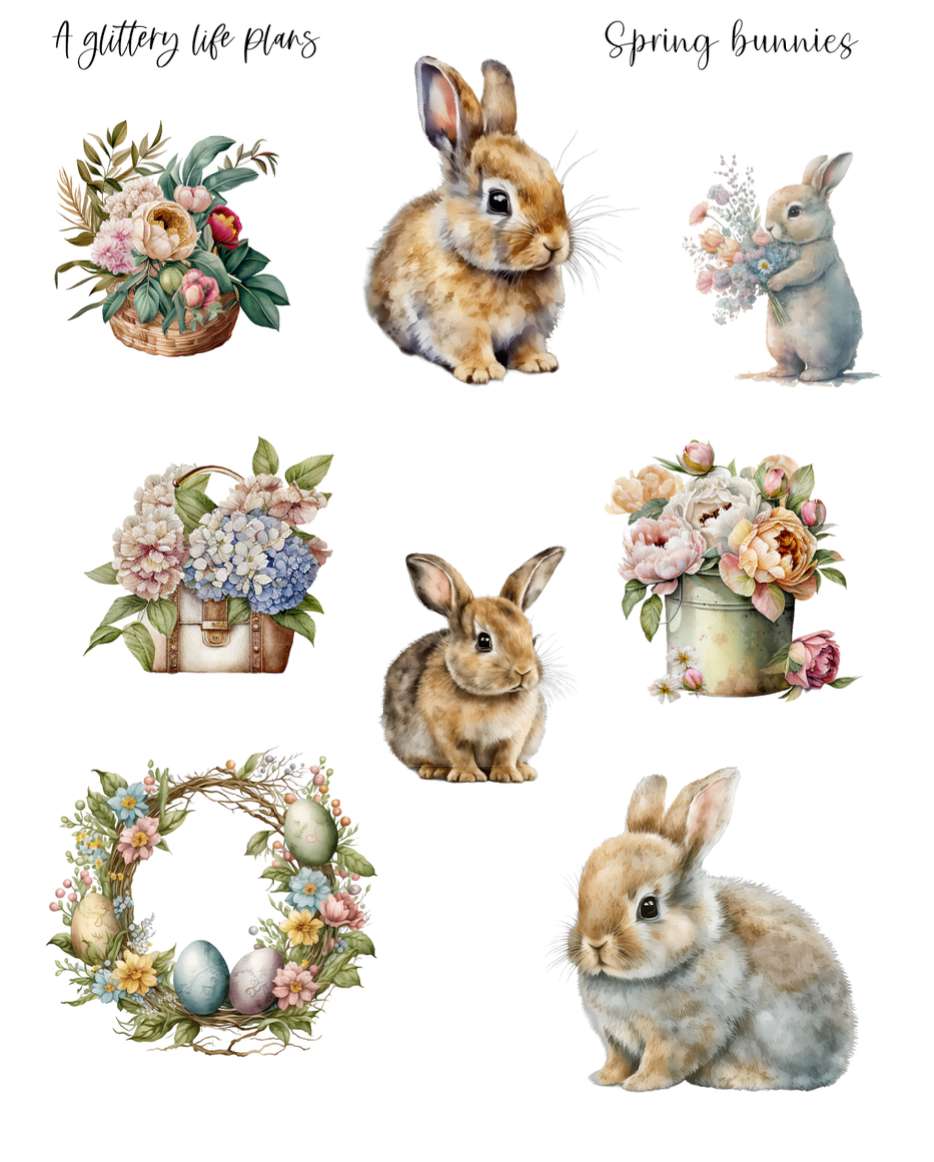 Spring Bunnies Mini Kit - Planner Stickers and Decorations