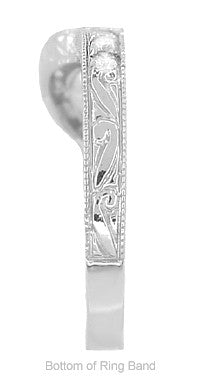 Art Deco Diamond Engraved Wheat Wedding Band in Platinum - Rounded Contoured