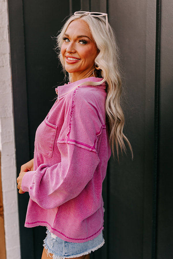 Proper Style Waffle Knit Sweatshirt In Pink