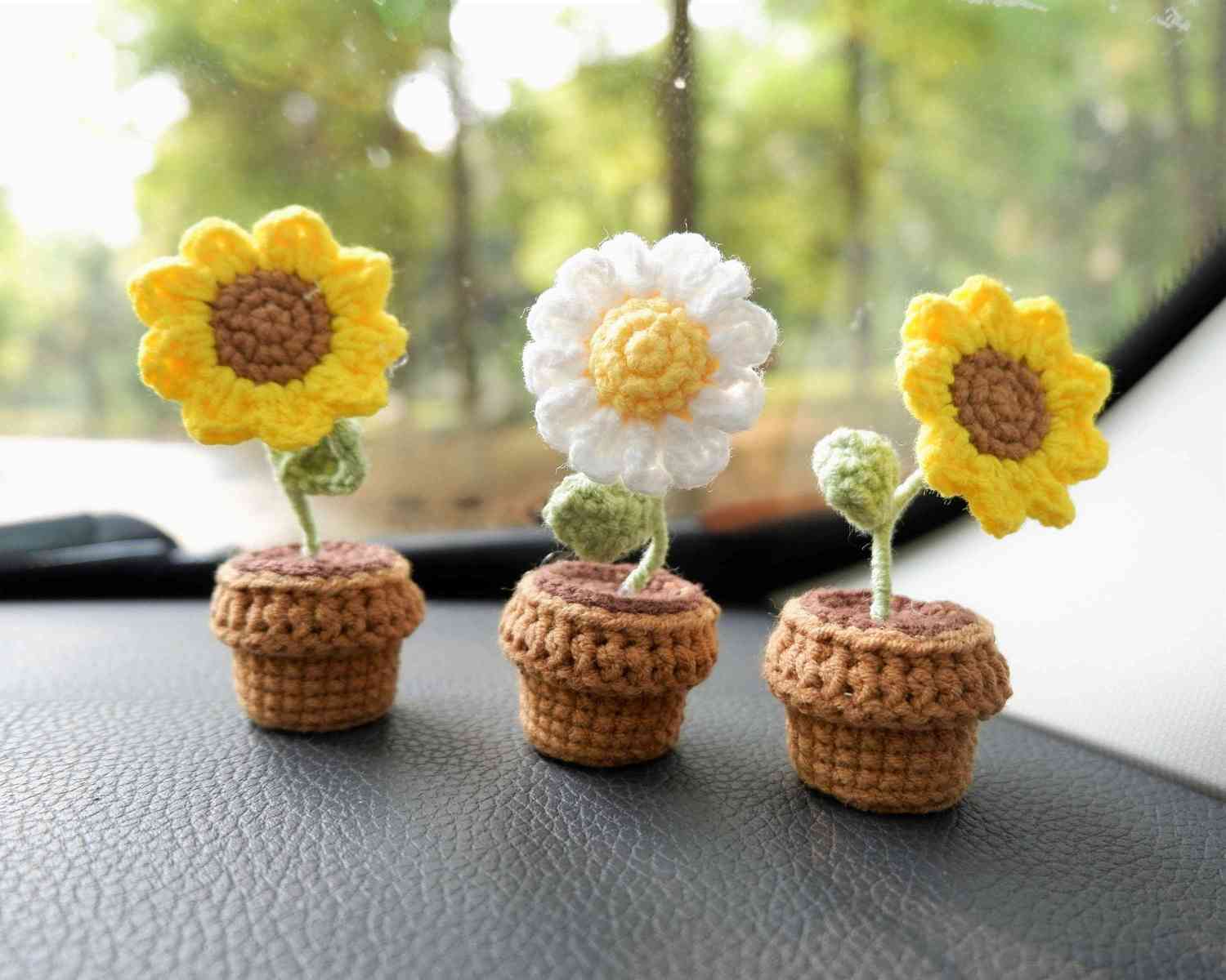 3pcs/2Pcs Mini Car Accessories - Mini Potted Sunflower/Daisy
