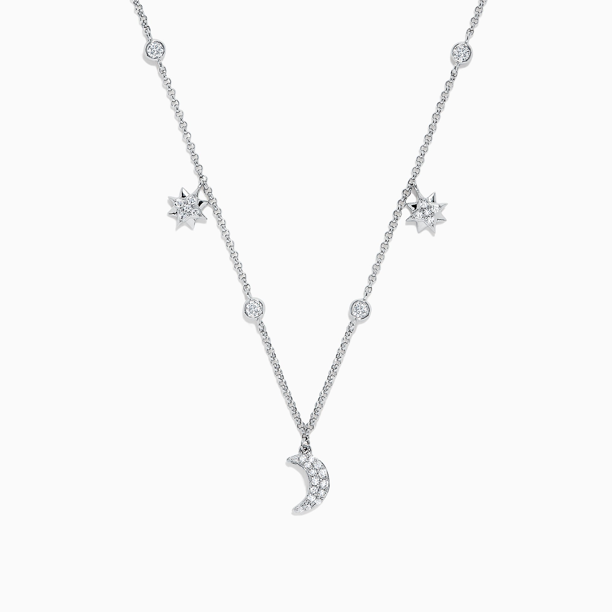 Effy Novelty 14K White Gold Diamond Moon and Stars Necklace, 0.38 TCW