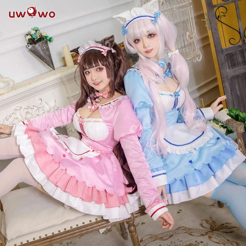 UWOWO Vanilla Cosplay Game NEKOPARA vol.4 Chocola&Vanilla Cosplay Maid Dress Cute Blue For Women Girl Outfits Costumes