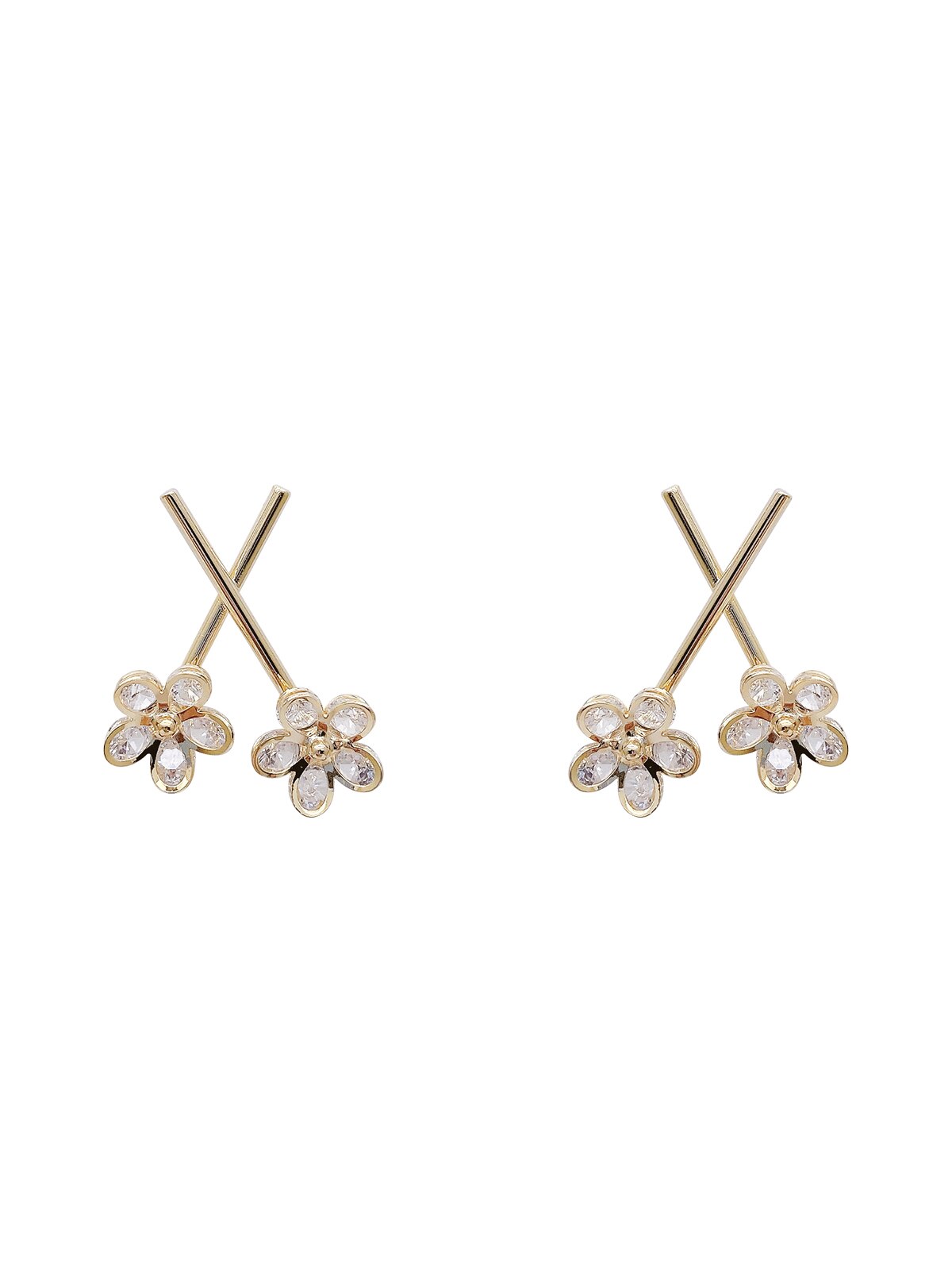 Korea Design Jewelry Simple Cross Double Flower Earrings for Women